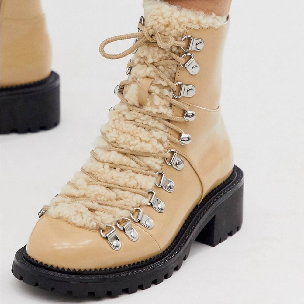 ASOS Shearling Lace Up Boots